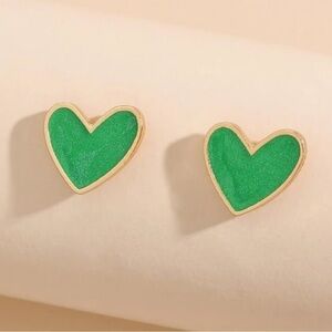 Green Heart Stud Earrings